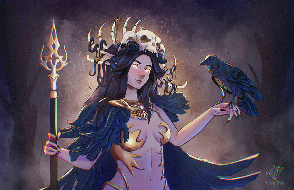 The Nox Celestial character design. A woman in a black dress elegantly holds a star, depicted in a detailed character design illustration.